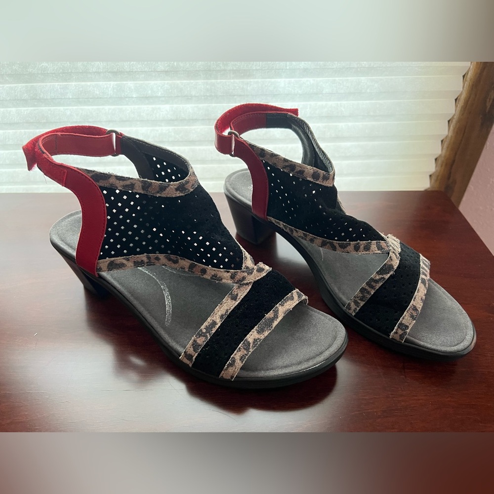 Naot Black and Red Sandals with Animal Print